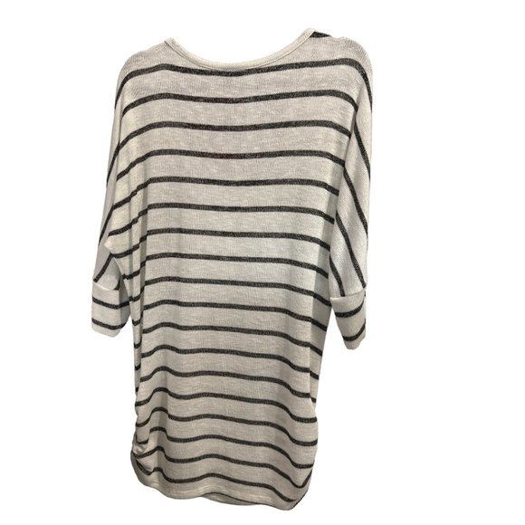 Torrid size 1 cream gray striped lightweight ruched side hem tunic sweater - Picture 3 of 6